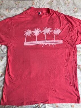 Vintage Hanes Beefy-T San Diego Palm Graphic T‑Shirt in Coral Pink